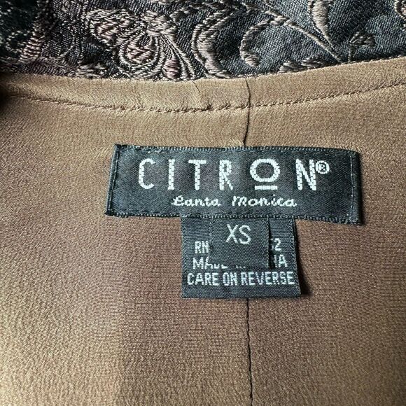 Citron Santa Monica Jacket Extra Small Brown Silk Jacquard Embroidered Floral - Picture 2 of 16